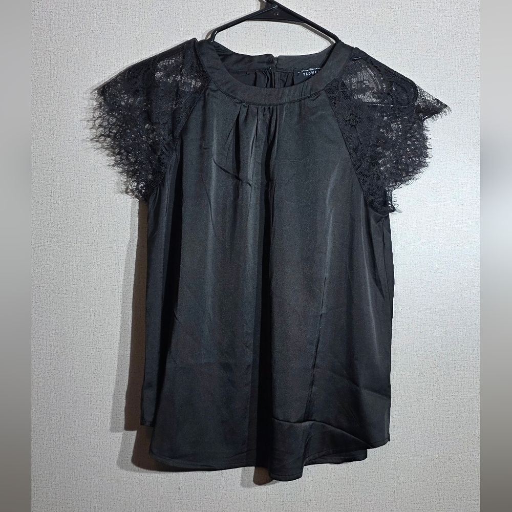 Chic Black Lace Accent Blouse